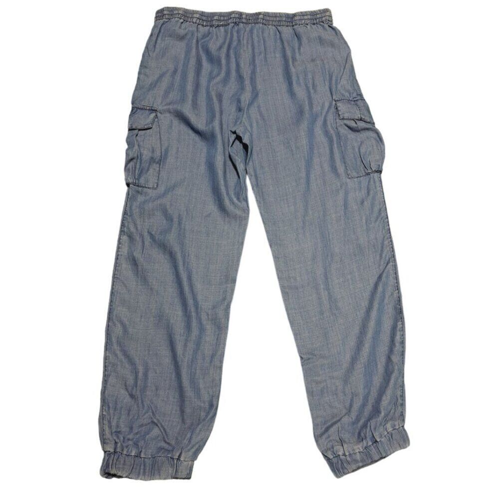 Skies Are Blue Women's Chambray Jogger Cargo Pockets Blue Draw String Sz Medium - Picture 6 of 8